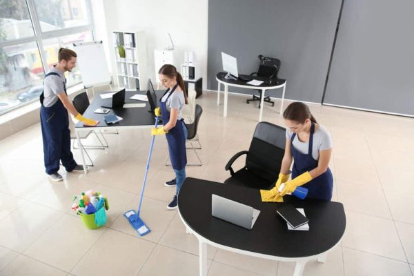 people cleaning an office